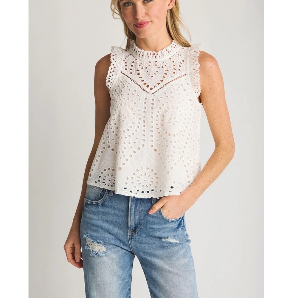Sanctuary Eyelet Cotton Top in White Size XL